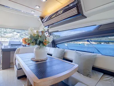 Salon of Not Dead Yet, a Azimut 64 motor yacht at Palma de Mallorca, Spain
