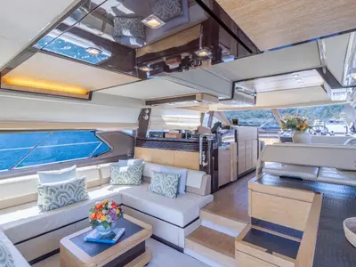 Salon of Not Dead Yet, a Azimut 64 motor yacht at Palma de Mallorca, Spain