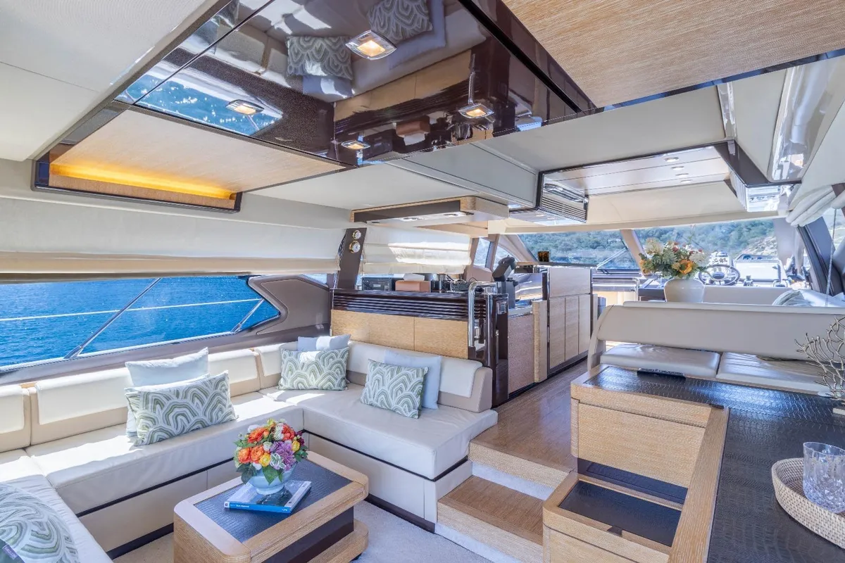 Salon of Not Dead Yet, a Azimut 64 motor yacht at Palma de Mallorca, Spain