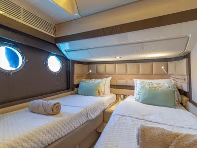 Cabin on Not Dead Yet, a Azimut 64 motor yacht at Palma de Mallorca, Spain