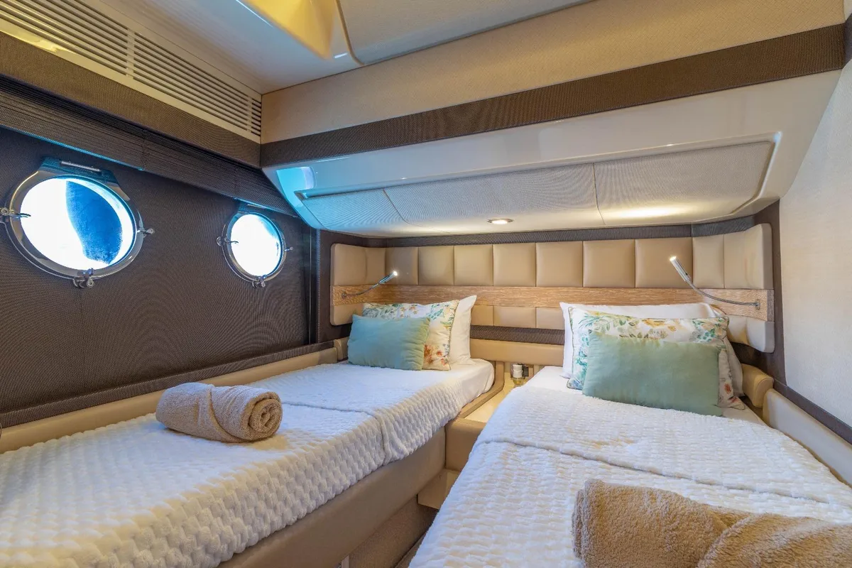 Cabin on Not Dead Yet, a Azimut 64 motor yacht at Palma de Mallorca, Spain