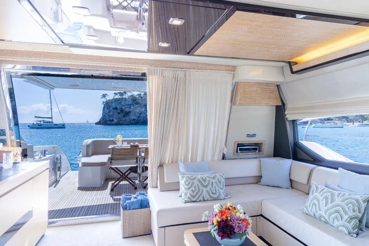 Salon of Not Dead Yet, a Azimut 64 motor yacht at Palma de Mallorca, Spain
