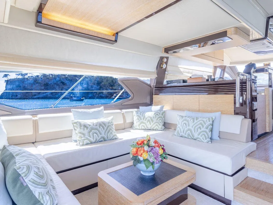 Salon of Not Dead Yet, a Azimut 64 motor yacht at Palma de Mallorca, Spain