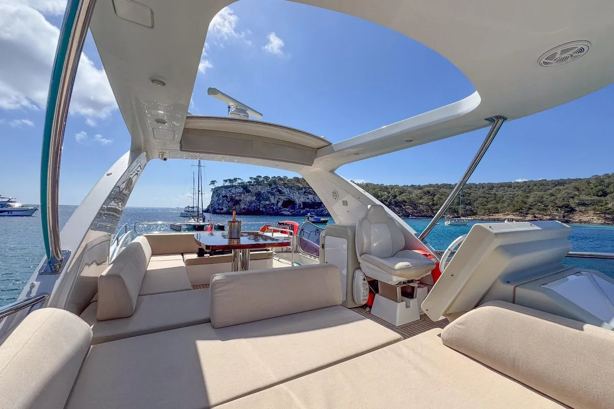 Deck of Not Dead Yet, a Azimut 64 motor yacht at Palma de Mallorca, Spain