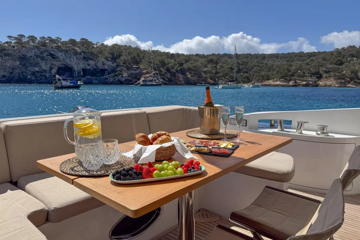 Deck of Not Dead Yet, a Azimut 64 motor yacht at Palma de Mallorca, Spain