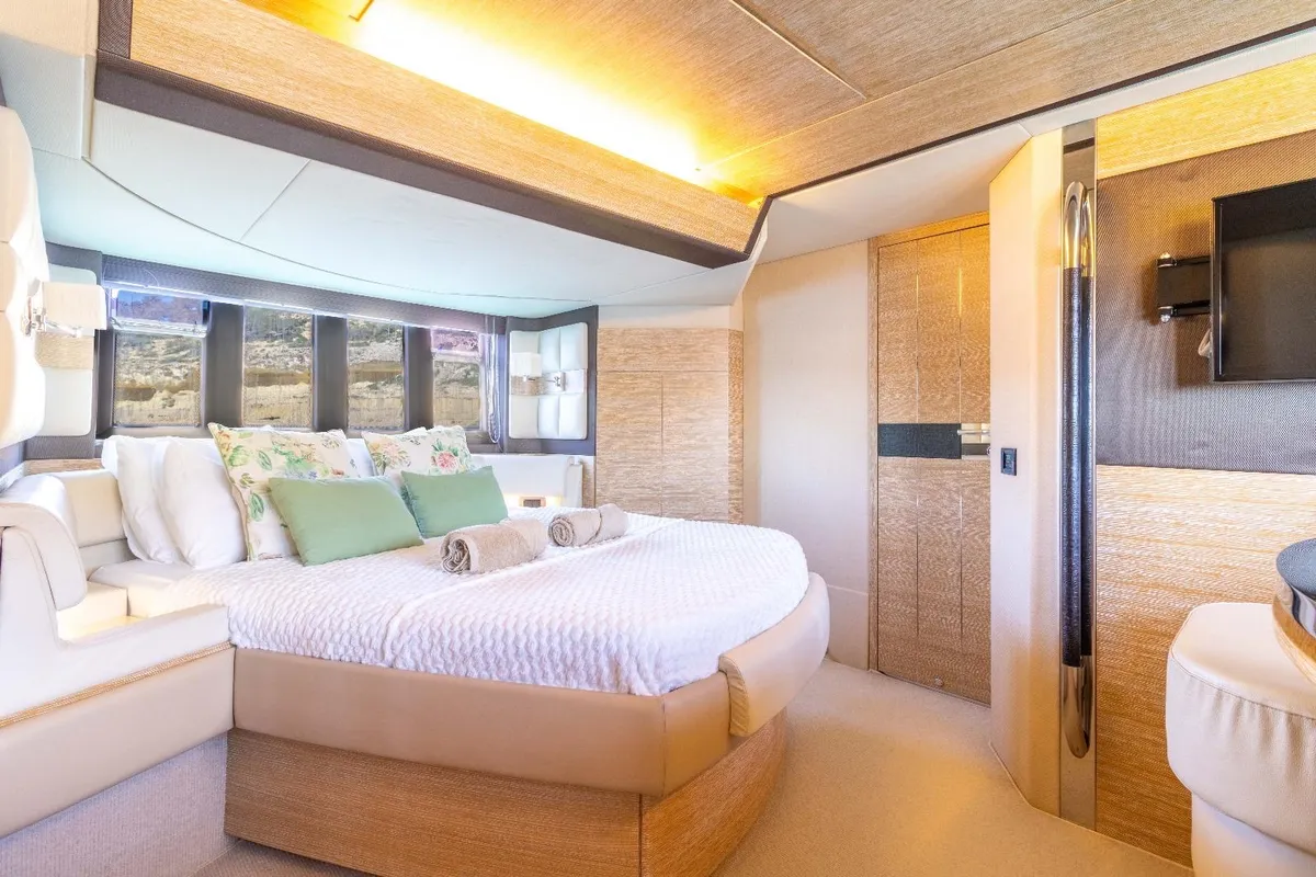 Cabin on Not Dead Yet, a Azimut 64 motor yacht at Palma de Mallorca, Spain