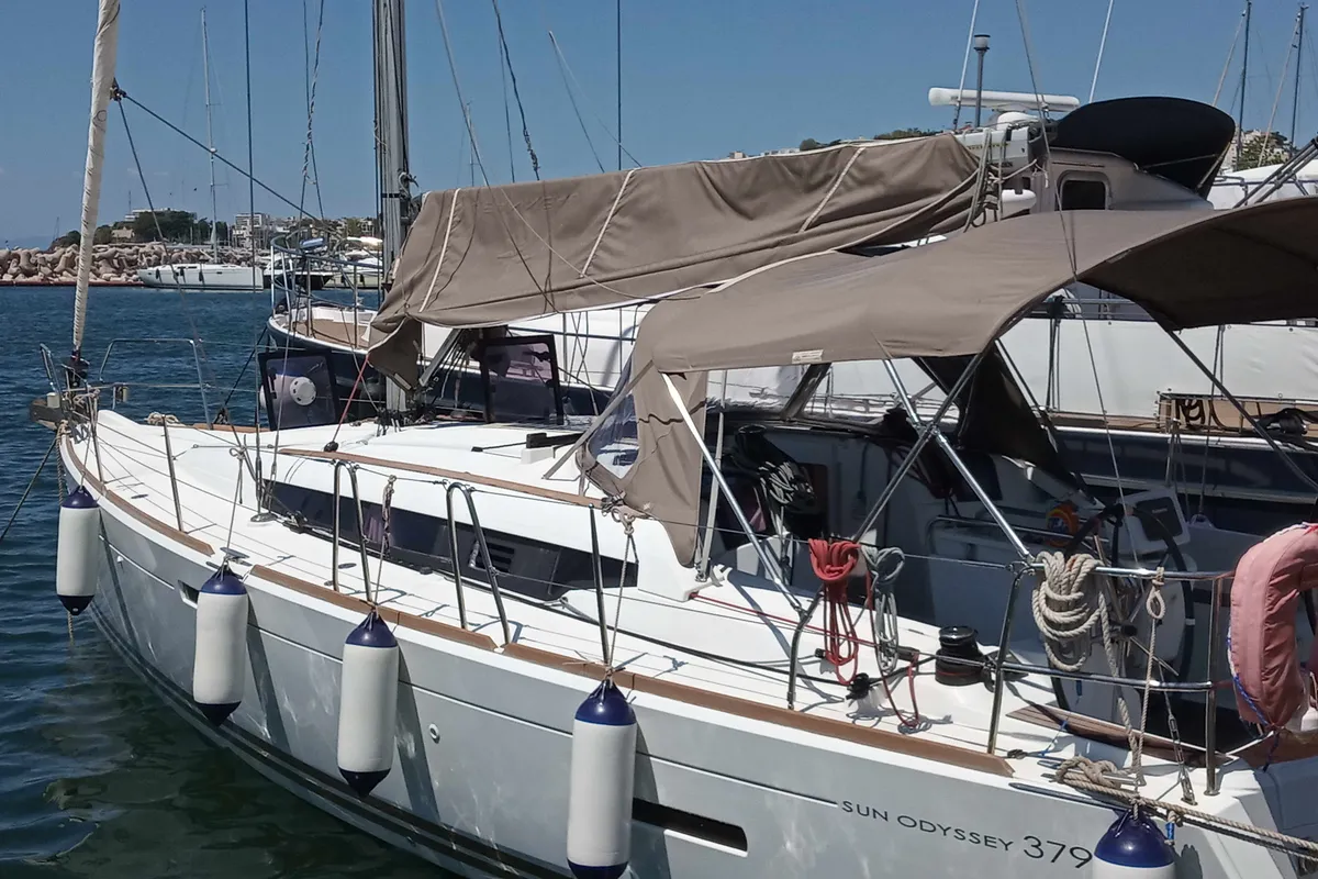 Exterior view of ARGO, a Jeanneau Sun Odyssey 379 sailboat at Athens, Greece