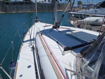 Deck of ARGO, a Jeanneau Sun Odyssey 379 sailboat at Athens, Greece