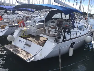 Cockpit of Sirius, a Elan Impression 45 sailboat at Grad Biograd na Moru, Croatia