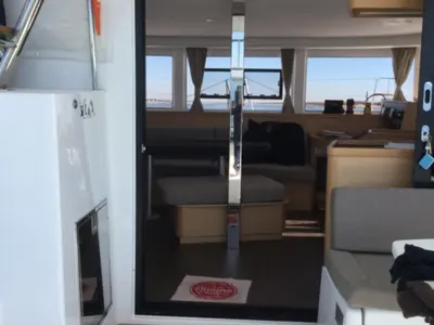Salon of Mares, a Lagoon 42 catamaran at Sant Antoni de Portmany, Spain
