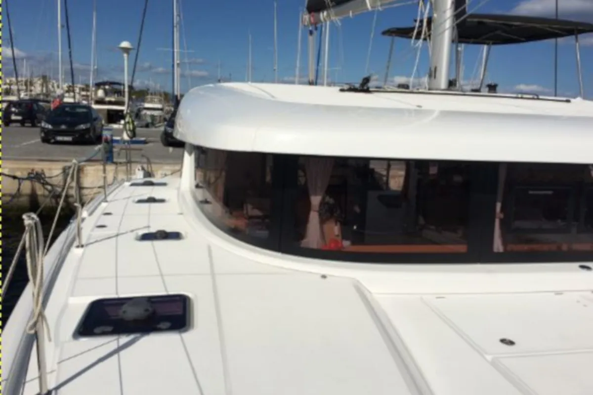 Deck of Mares, a Lagoon 42 catamaran at Sant Antoni de Portmany, Spain
