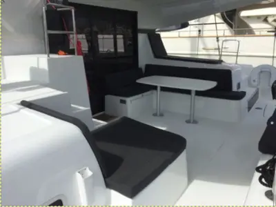 Deck of Mares, a Lagoon 42 catamaran at Sant Antoni de Portmany, Spain