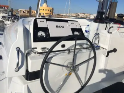 Cockpit of Mares, a Lagoon 42 catamaran at Sant Antoni de Portmany, Spain