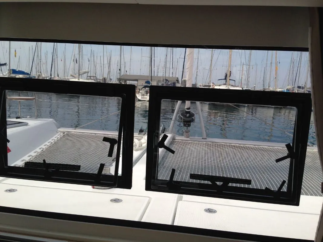 Salon of Aeolian Breeze, a Lagoon 42 catamaran at Preveza, Greece