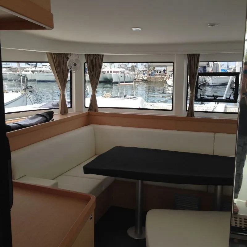 Salon of Aeolian Breeze, a Lagoon 42 catamaran at Preveza, Greece