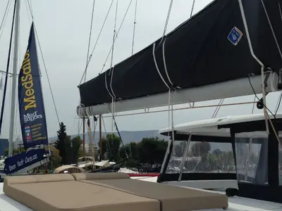 Deck of Aeolian Breeze, a Lagoon 42 catamaran at Preveza, Greece