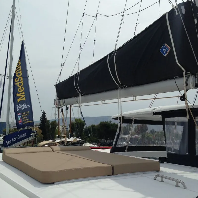 Deck of Aeolian Breeze, a Lagoon 42 catamaran at Preveza, Greece