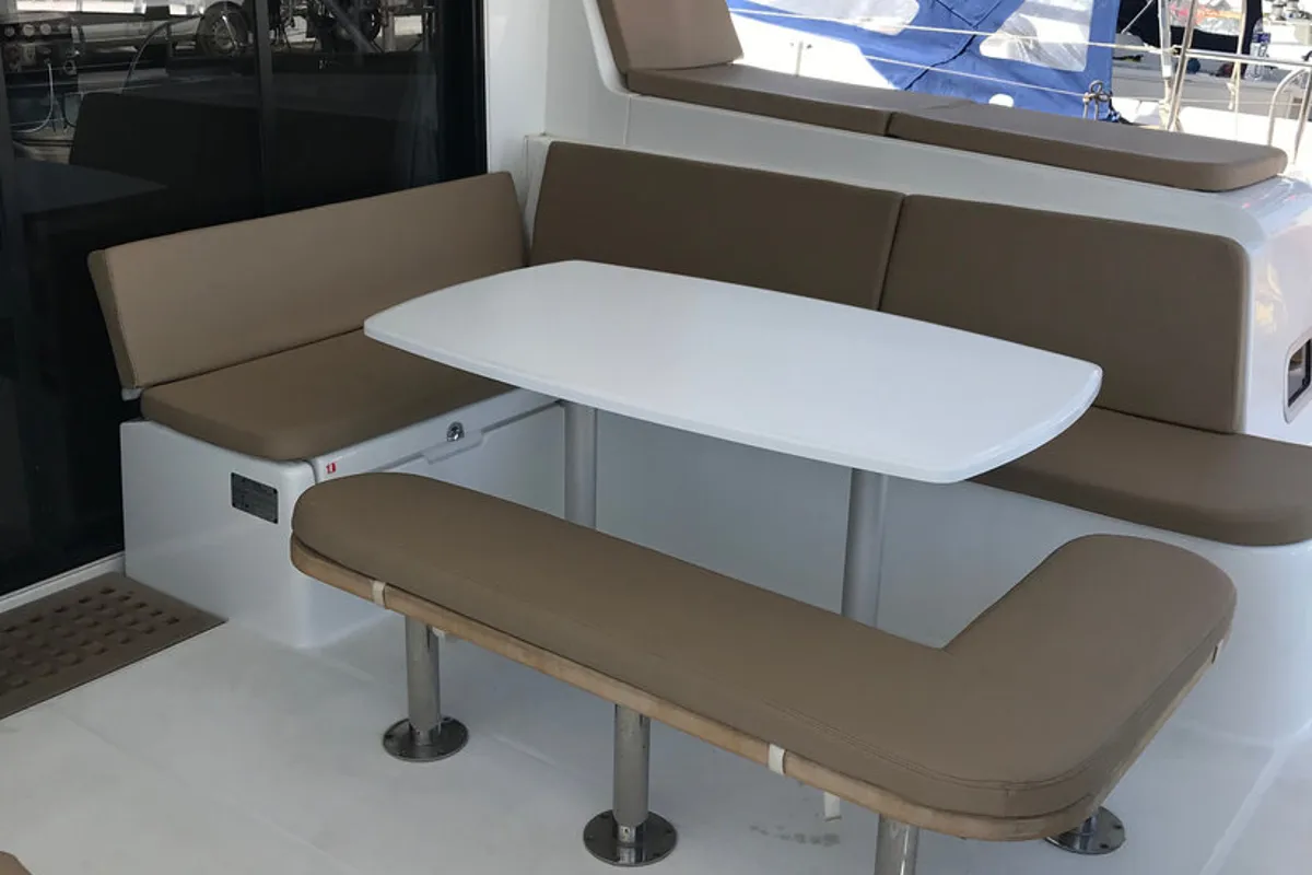 Deck of Aeolian Breeze, a Lagoon 42 catamaran at Preveza, Greece