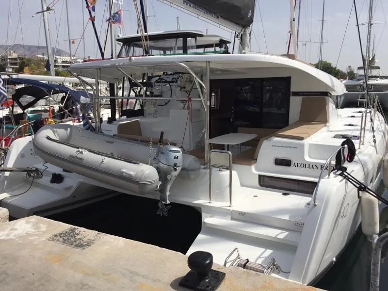 Exterior view of Aeolian Breeze, a Lagoon 42 catamaran at Preveza, Greece