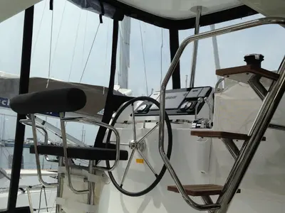 Cockpit of Aeolian Breeze, a Lagoon 42 catamaran at Preveza, Greece