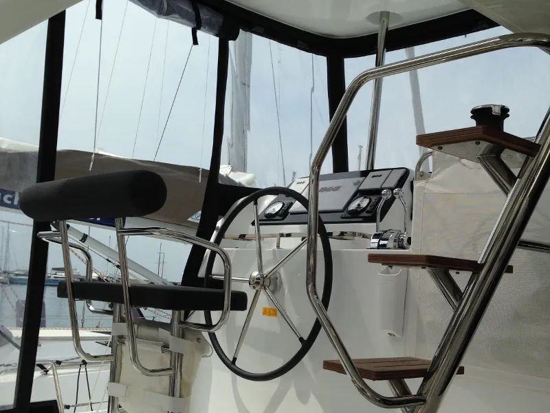 Cockpit of Aeolian Breeze, a Lagoon 42 catamaran at Preveza, Greece