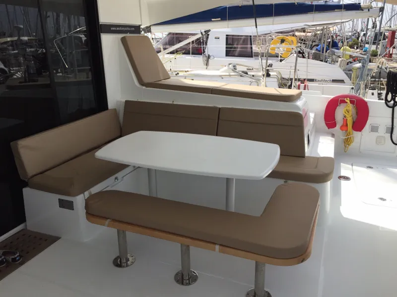 Deck of Aeolian Breeze, a Lagoon 42 catamaran at Preveza, Greece