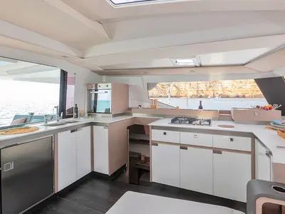 Galley of Cerulean, a Fountaine Pajot Elba 45 catamaran at Dubrovnik, Croatia