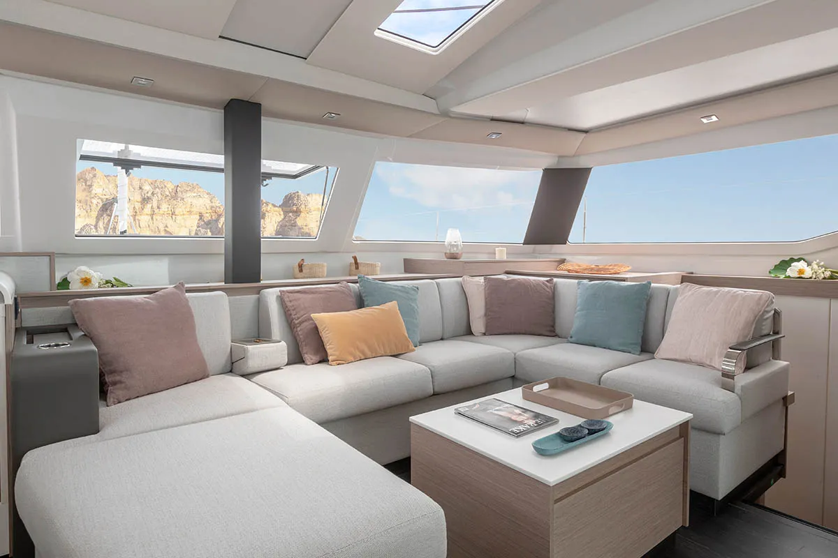 Salon of Cerulean, a Fountaine Pajot Elba 45 catamaran at Dubrovnik, Croatia