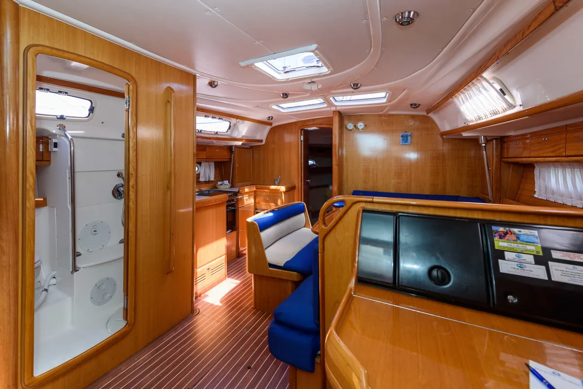 Salon of Blue Queen, a Bavaria 42 Cruiser sailboat at Grad Trogir, Croatia