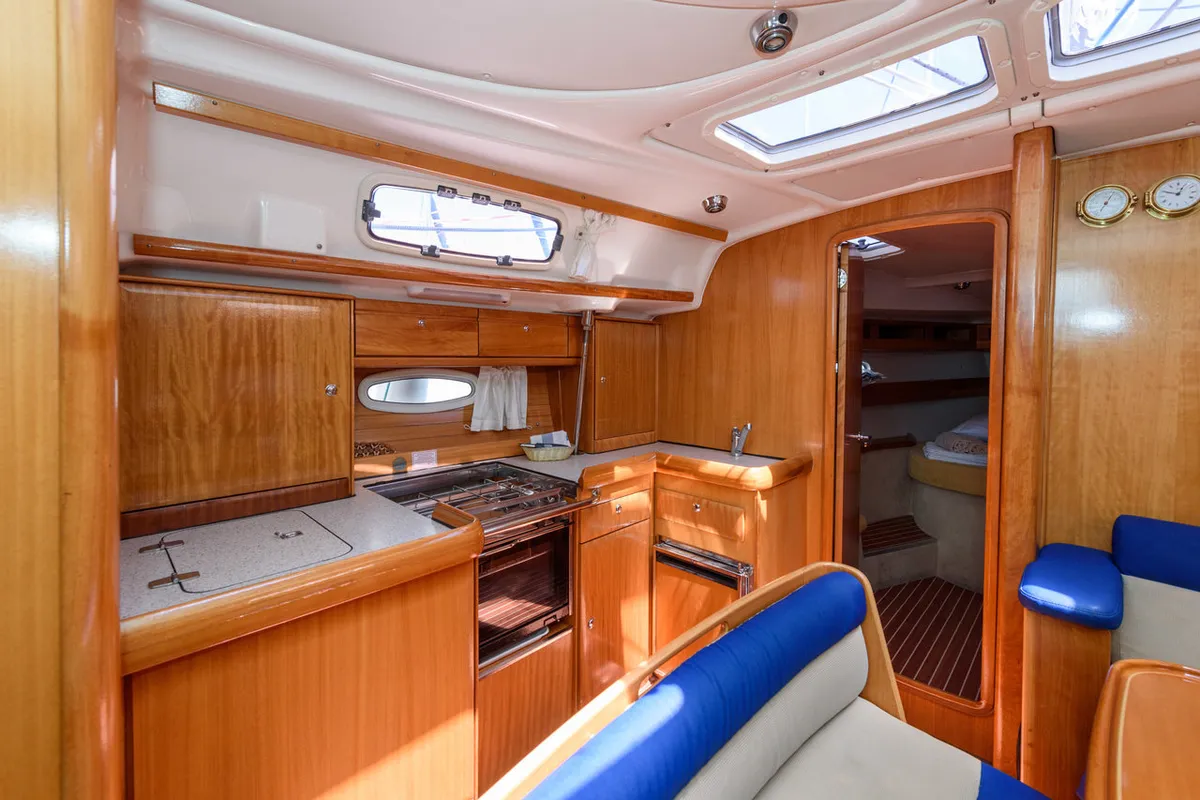 Galley of Blue Queen, a Bavaria 42 Cruiser sailboat at Grad Trogir, Croatia