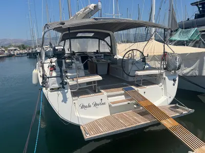 Cockpit of Mala Nevina, a Beneteau Oceanis 41.1 sailboat at Preveza, Greece