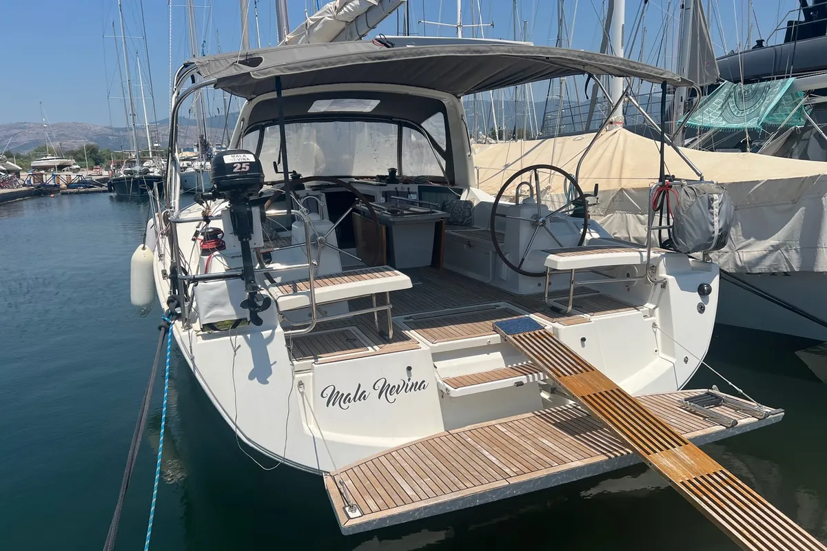Cockpit of Mala Nevina, a Beneteau Oceanis 41.1 sailboat at Preveza, Greece