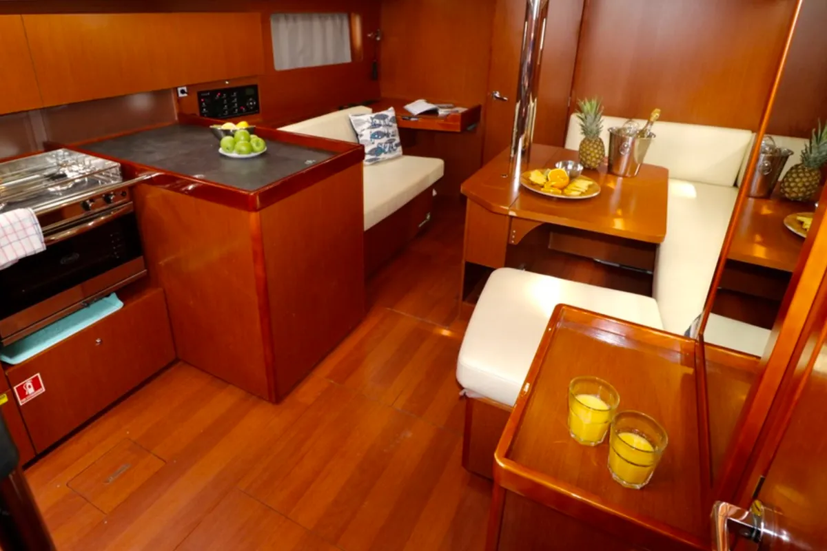Salon of Mala Nevina, a Beneteau Oceanis 41.1 sailboat at Preveza, Greece