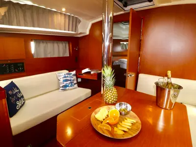 Salon of Mala Nevina, a Beneteau Oceanis 41.1 sailboat at Preveza, Greece