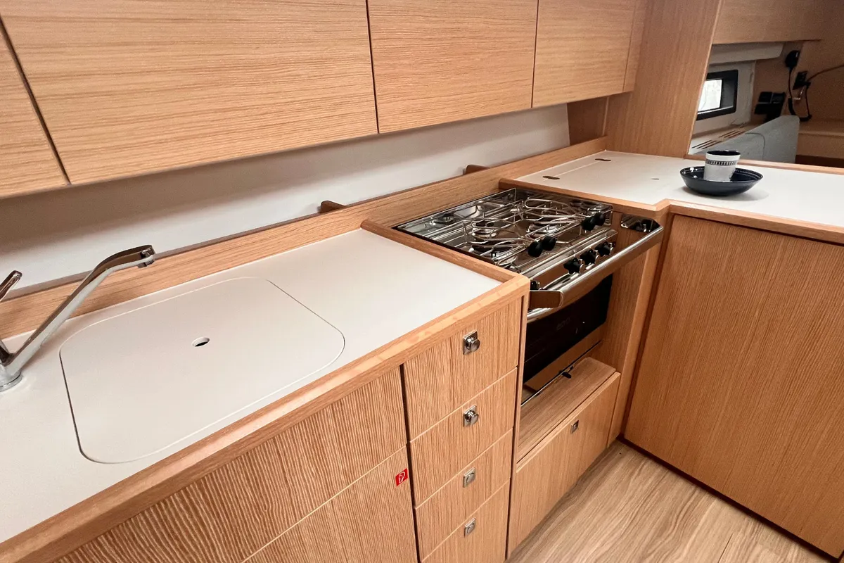 Galley of NAYJARA II, a Bavaria C42 sailboat at Cecina, Italy