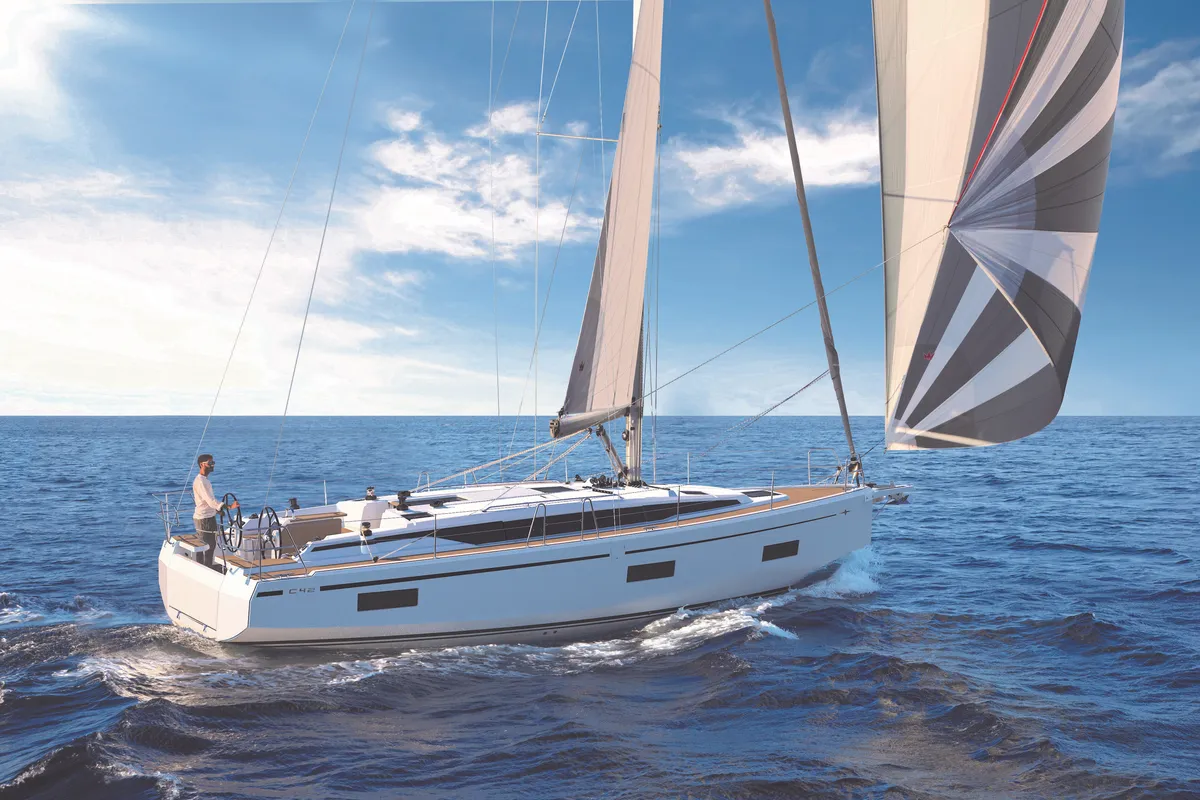 Exterior view of NAYJARA II, a Bavaria C42 sailboat at Cecina, Italy