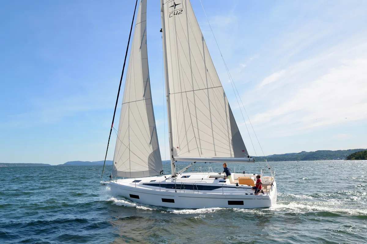 Exterior view of NAYJARA II, a Bavaria C42 sailboat at Cecina, Italy
