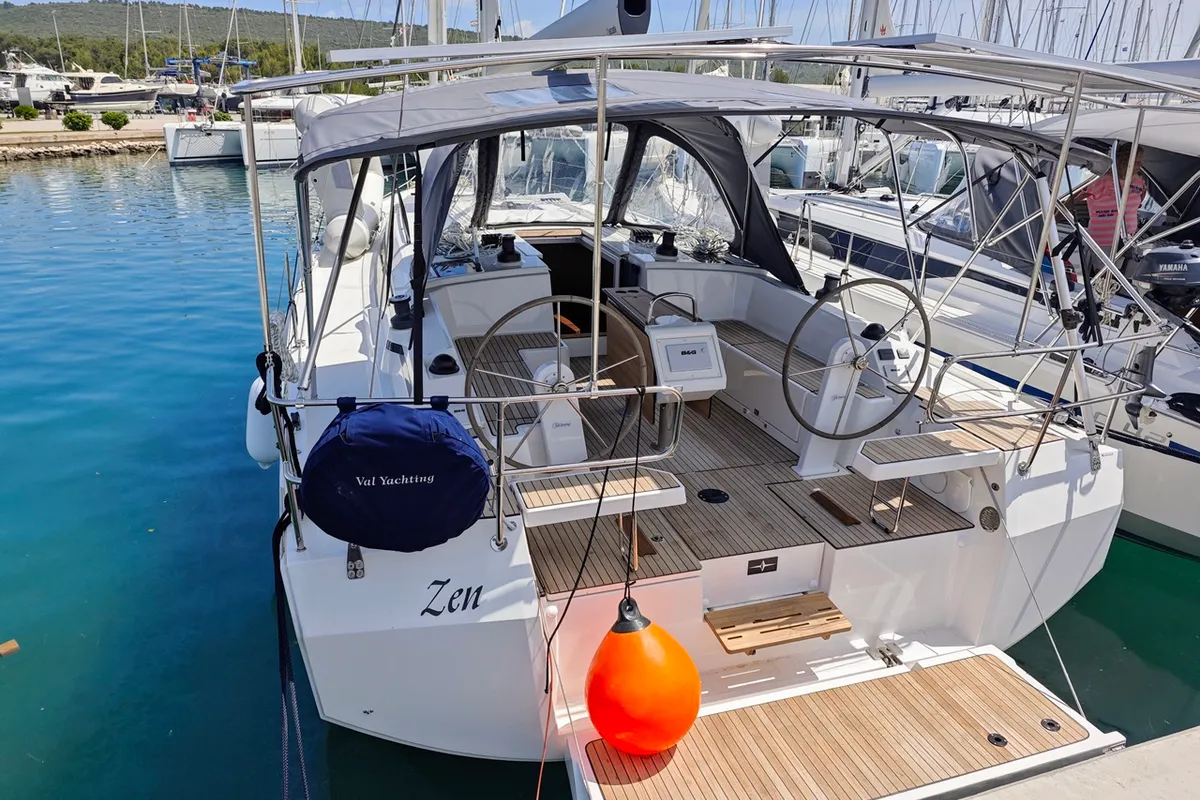 Exterior view of Zen, a Bavaria C42 sailboat at Sukošan, Croatia