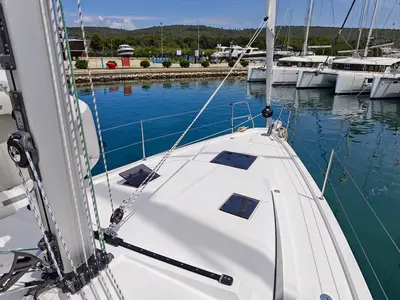 Deck of Zen, a Bavaria C42 sailboat at Sukošan, Croatia