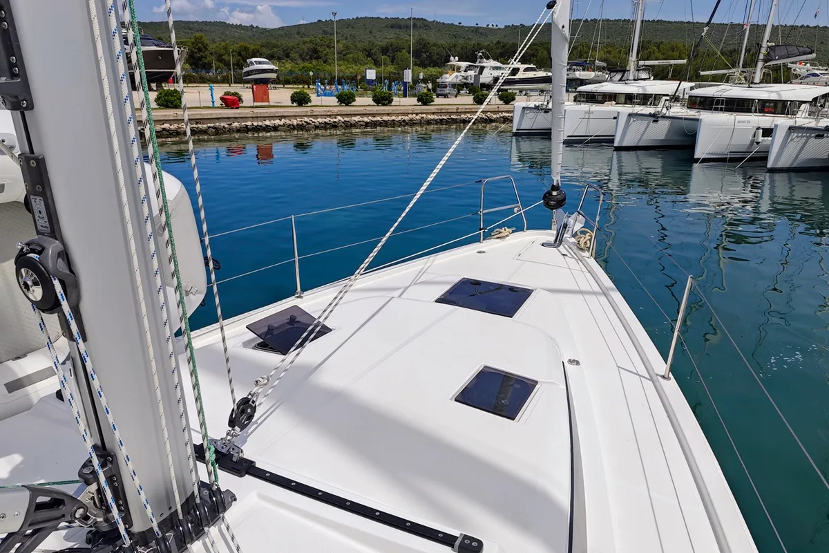 Deck of Zen, a Bavaria C42 sailboat at Sukošan, Croatia