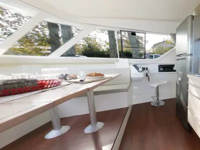 Salon of Vision 3, a Cygnet Vision 3 motorboat at Rheinsberg, Germany