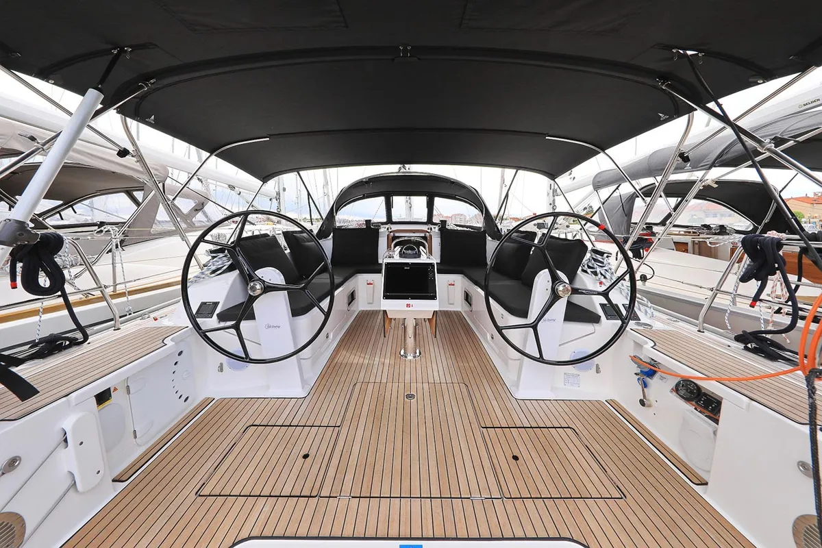 Cockpit of Abiona, a Bavaria Cruiser 46 sailboat at Grad Biograd na Moru, Croatia
