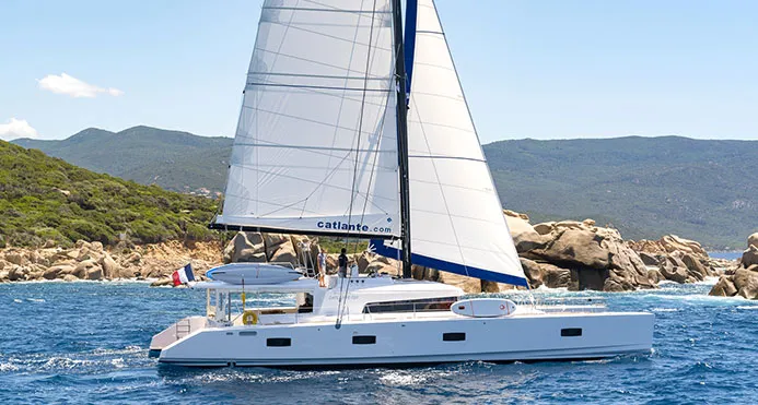 Exterior view of Eye Candy, a Catlante 720 catamaran at Roche Caiman, Seychelles