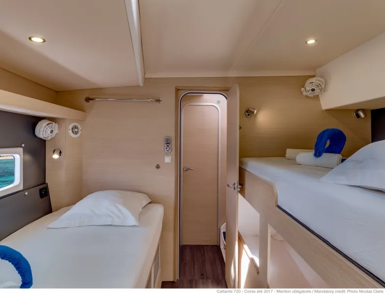 Cabin on Eye Candy, a Catlante 720 catamaran at Roche Caiman, Seychelles