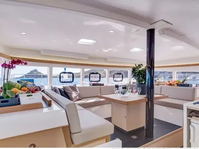 Salon of Eye Candy, a Catlante 720 catamaran at Roche Caiman, Seychelles