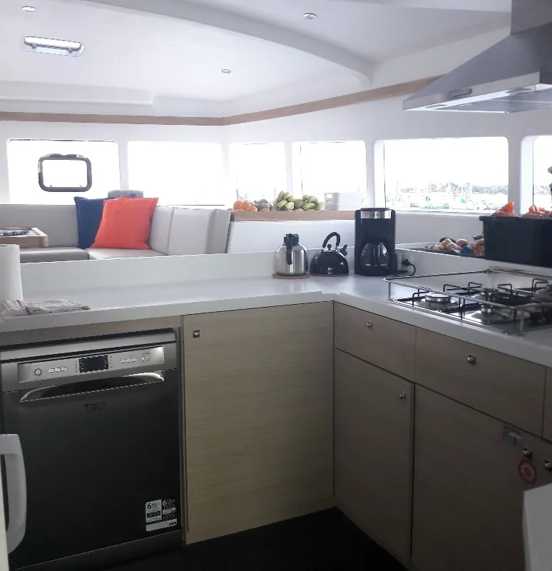 Galley of Eye Candy, a Catlante 720 catamaran at Roche Caiman, Seychelles