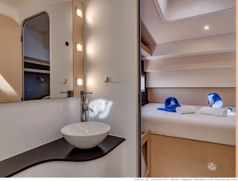 Head on Eye Candy, a Catlante 720 catamaran at Roche Caiman, Seychelles