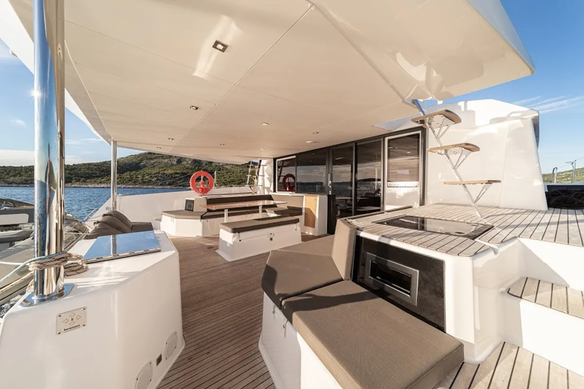 Deck of Bahia Serena, a Dufour 48 Catamaran catamaran at Primošten, Croatia