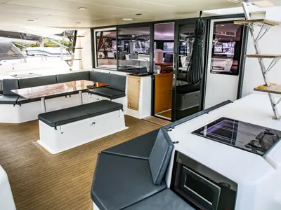 Deck of Bahia Serena, a Dufour 48 Catamaran catamaran at Primošten, Croatia