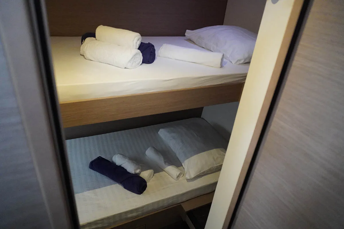 Cabin on Positive Energy, a Fountaine Pajot Tanna 47 catamaran at Roche Caiman, Seychelles